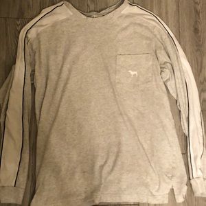 ☁️⚡️PINK gray white striped, long sleeve shirt